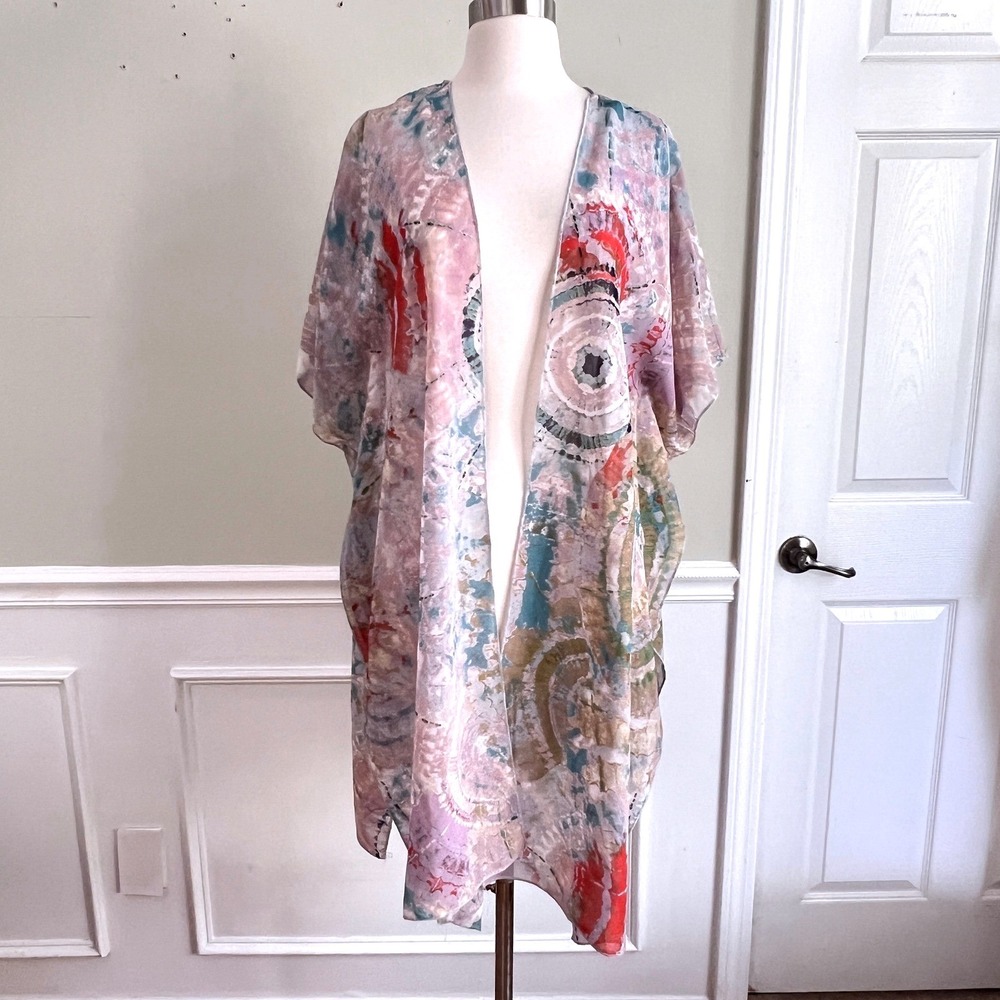 Truth NYC Kimono Cardigan Women OS Tie Dye Open Front Duster Pink Boho Festival